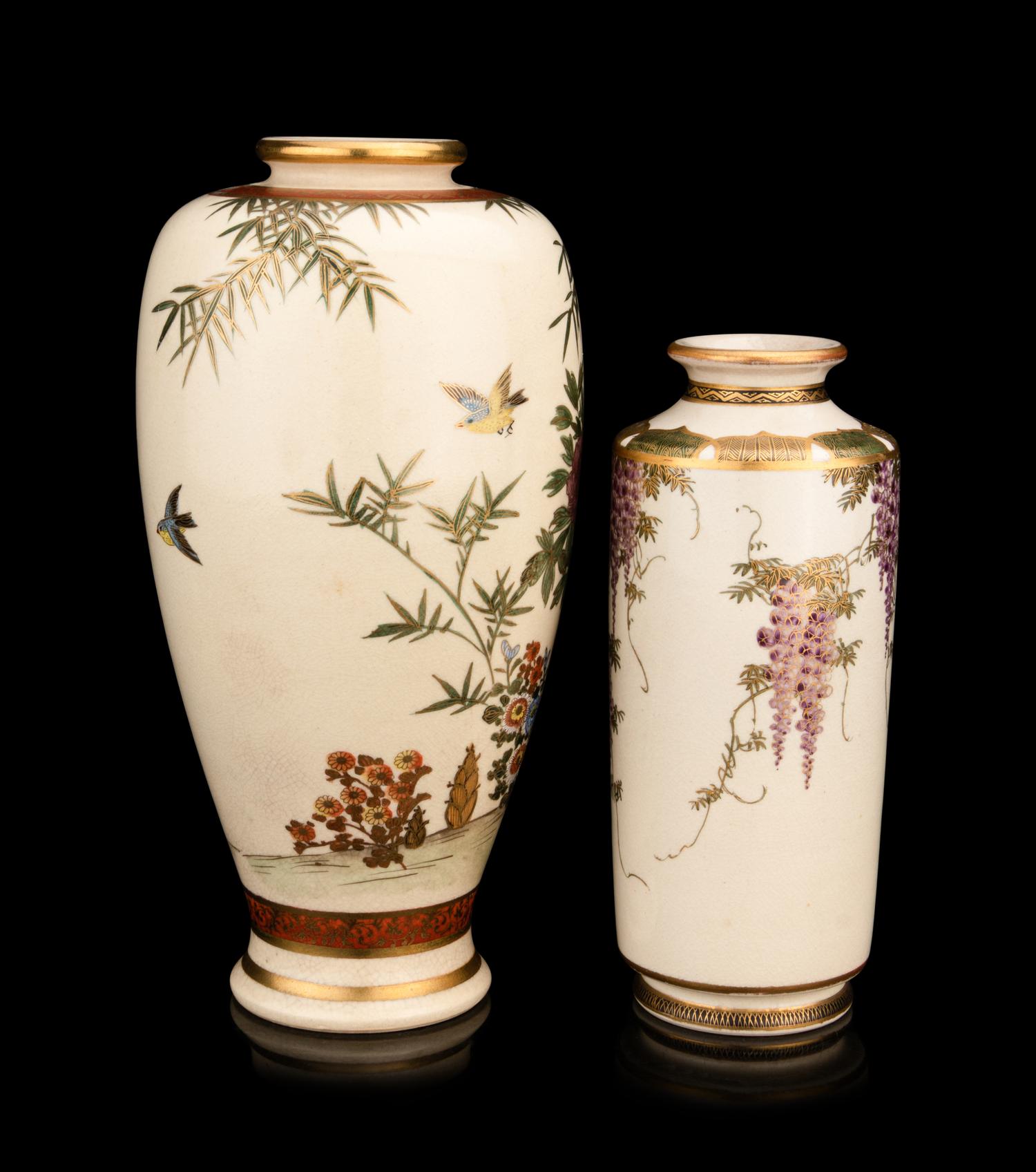 Two Japanese Satsuma 'Floral' Vases