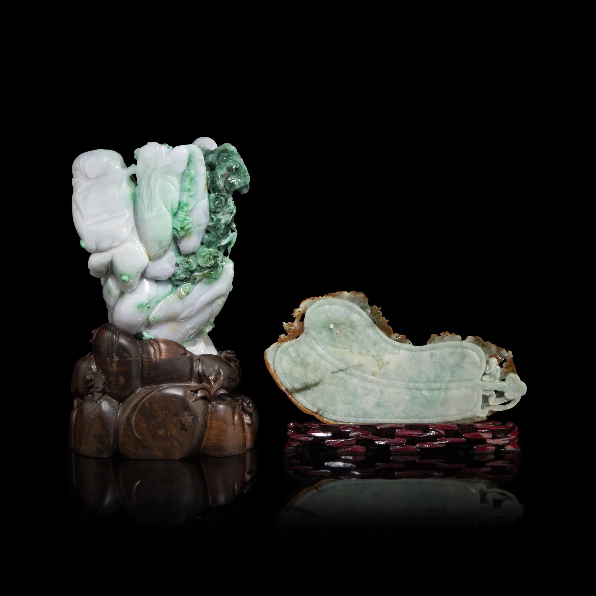 Two Chinese Jade and Jadeite Carvings, 20th Century 近代 翡翠擺件兩尊