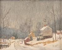 Kenneth R. Nunamaker (American, 1890-1957) and Alfred Nunamaker (American, 1915-1988) — Christmas Morning, Autumn, and The Brook (Three Works by Kenneth R. Nunamaker) ; together with Waterfall and Winter Brook (Two Works by Alfred Nunamaker)