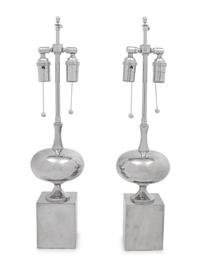 A Pair of French Polished Nickel Table Lamps