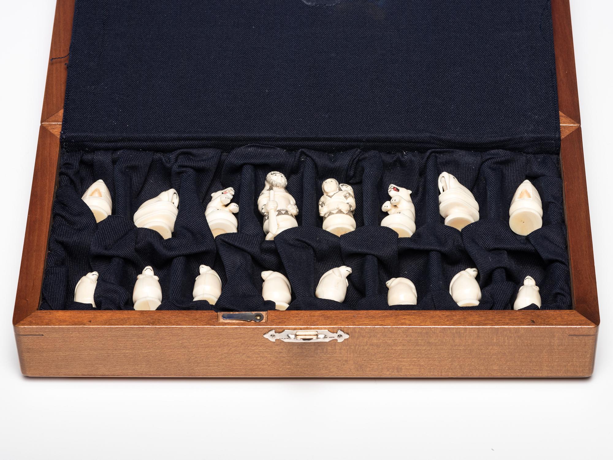 Inuit Carved Walrus Ivory Chess Set