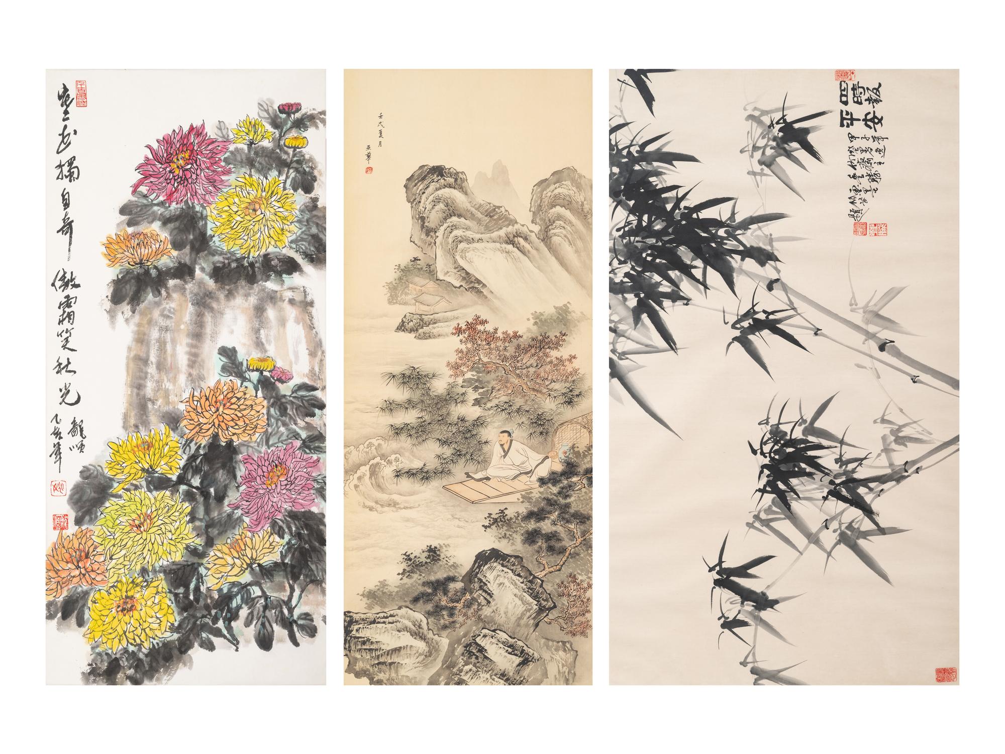 Two Chinese Paintings and One Print