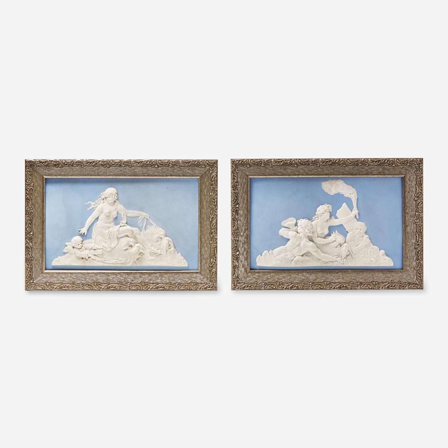 A Pair of Wedgwood Light Blue Dip Jasperware Plaques UK, late 19th century
