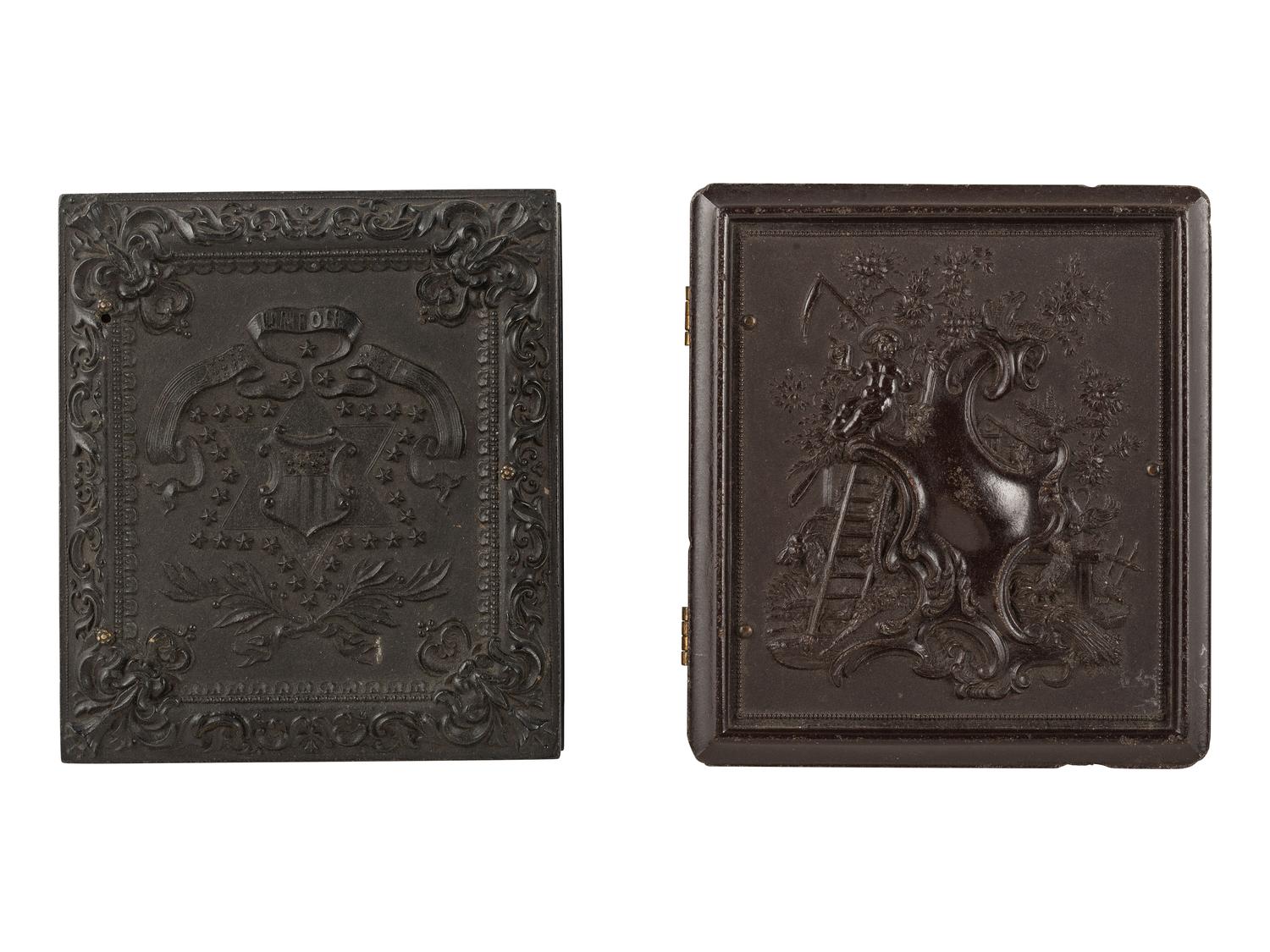 [CIVIL WAR]. 5 sixth plate cased images of soldiers incl. one possibly European, plus.