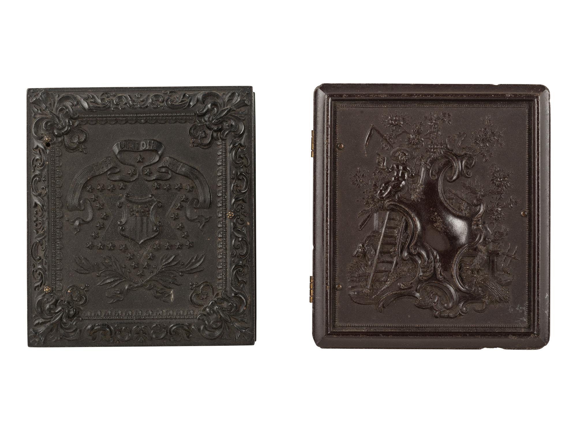 [CIVIL WAR]. 5 sixth plate cased images of soldiers incl. one possibly European, plus.