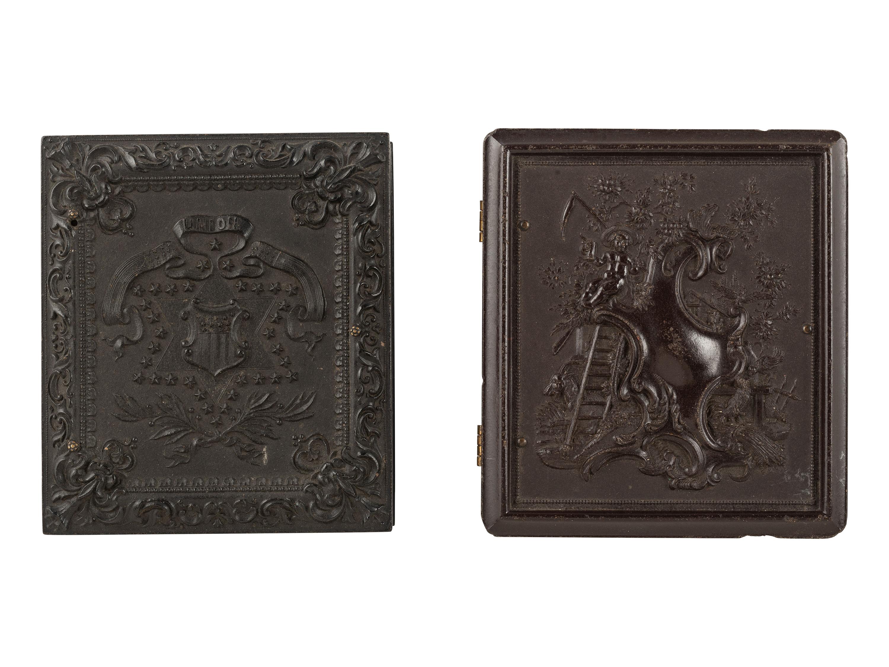 [CIVIL WAR]. 5 sixth plate cased images of soldiers incl. one possibly European, plus.