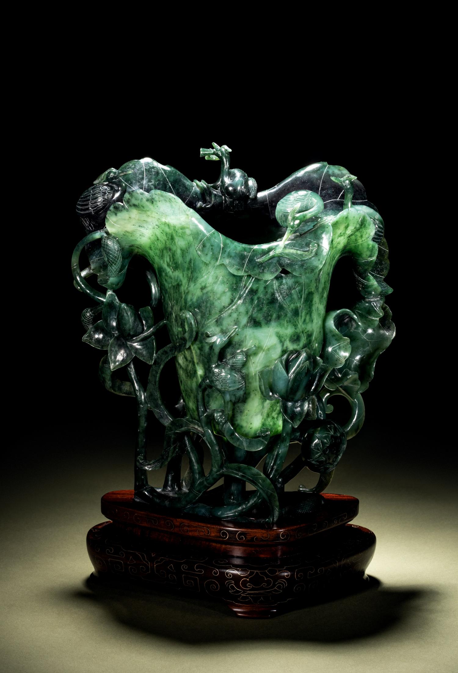 A Spinach Jade ‘Lotus’ Libation Cup