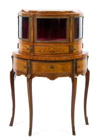 A French Transitional Style Gilt Metal Mounted Rosewood and Burl Walnut Vitrine, Height 46 x width 31 1/2 x depth 14 1/2 inches.