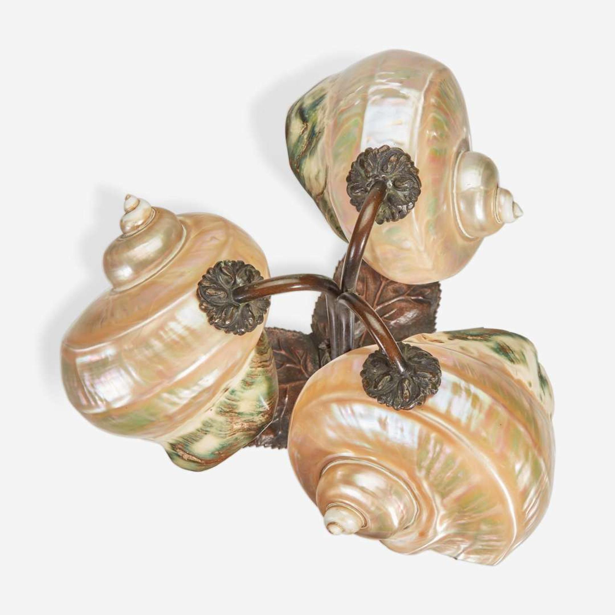 European School A Three-Light Nautilus Shell Table Lamp, circa 1900