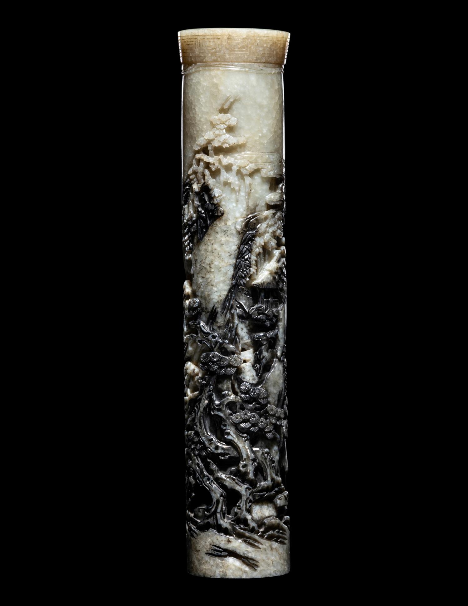 A Carved Black and White Jade Parfumier