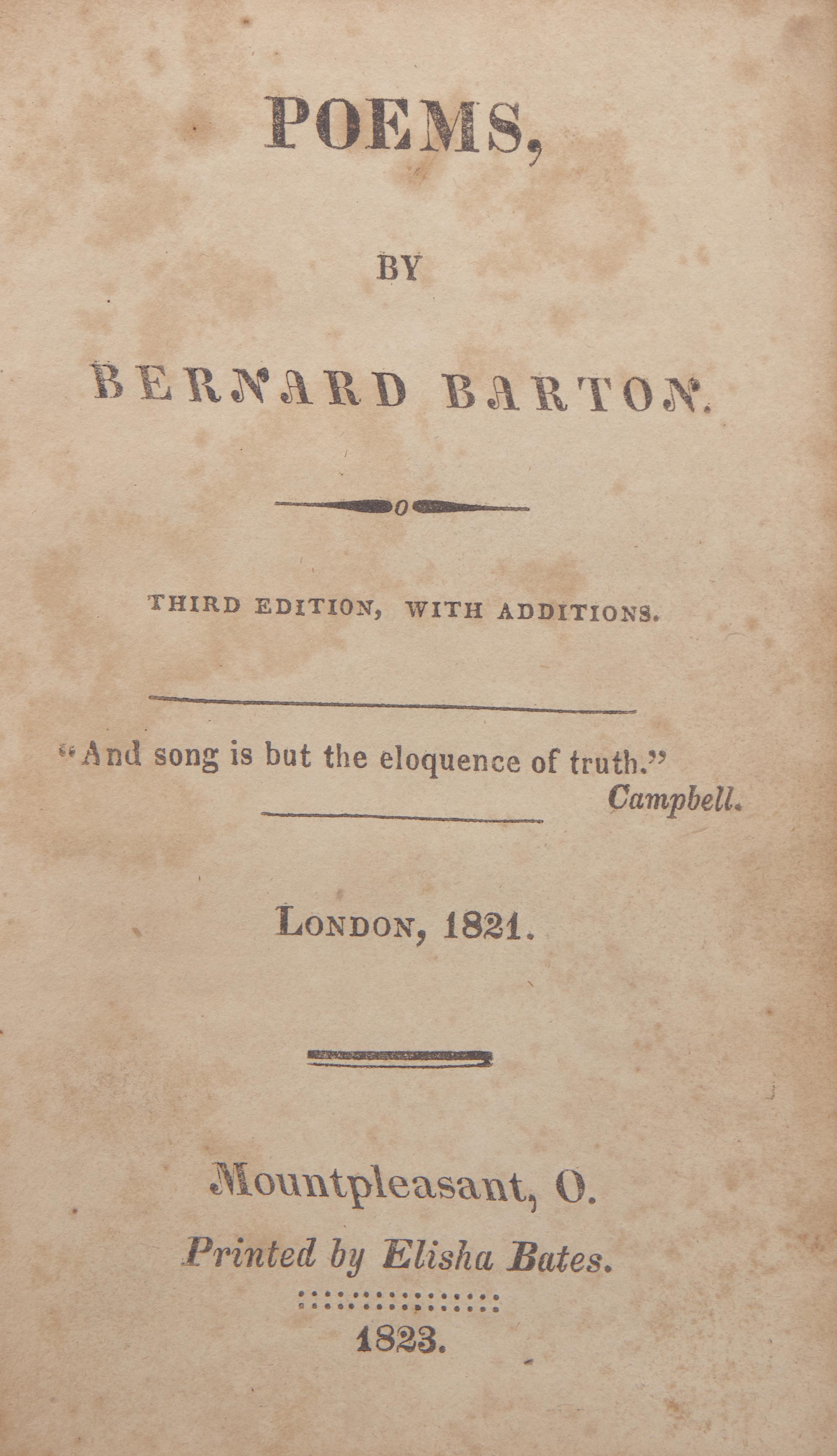 [Americana] [Ohio Imprints] Barton, Bernard. Poems