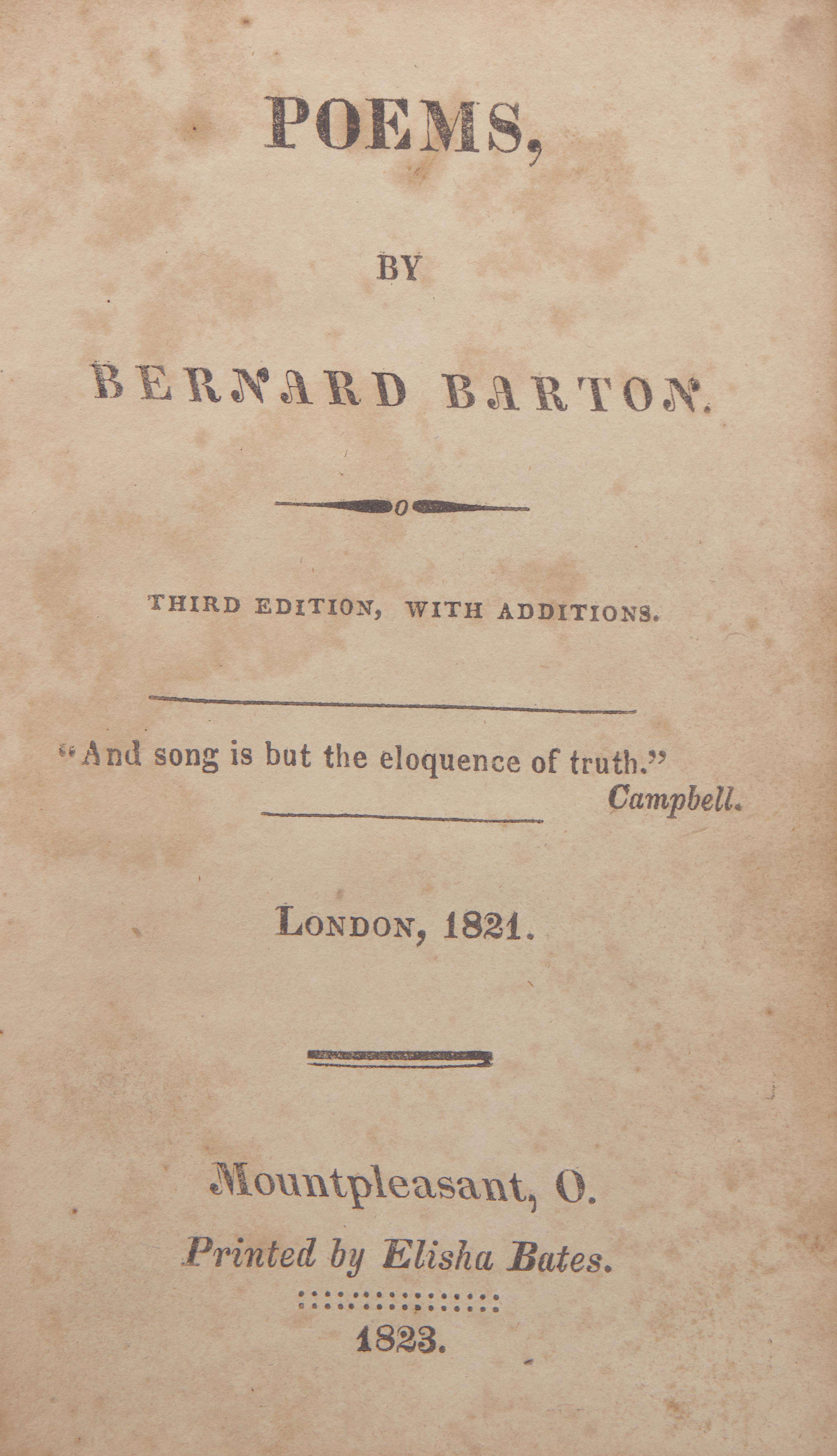 [Americana] [Ohio Imprints] Barton, Bernard. Poems