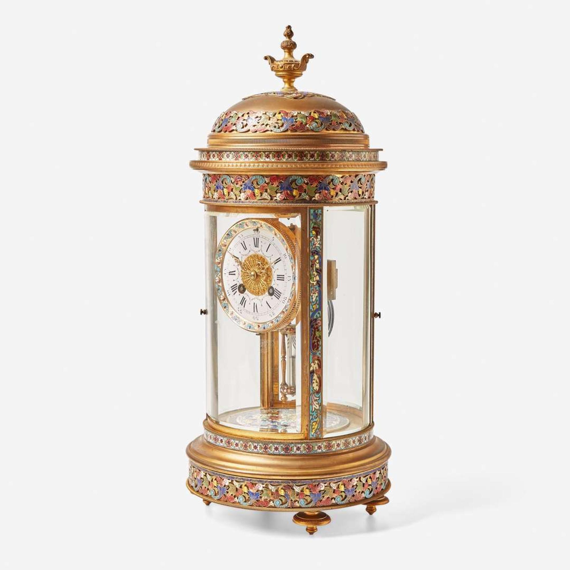 A French cloisonné enamel and gilt bronze mantel clock Samuel Marti et Cie (1870-1890), Paris, France, retailed by Tiffany & Co., New York, NY, circa 1900