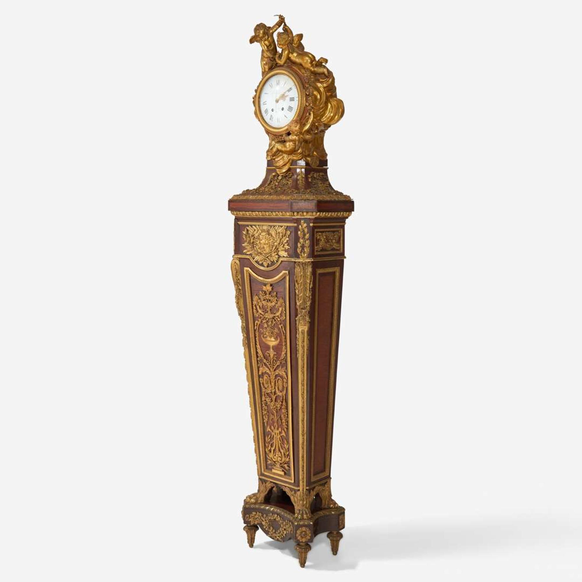 A Louis XVI style gilt-bronze mounted mahogany pedestal regulator clock François Linke (French, 1855-1946), with works by Dufaud, Paris, France, 1902-1910