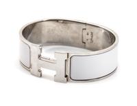 An Hermes Clic Clac White Enamel and Silver Bracelet, Size L.
