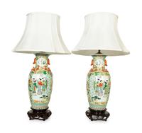 A Pair of Chinese Porcelain Vases Mounted as Lamps