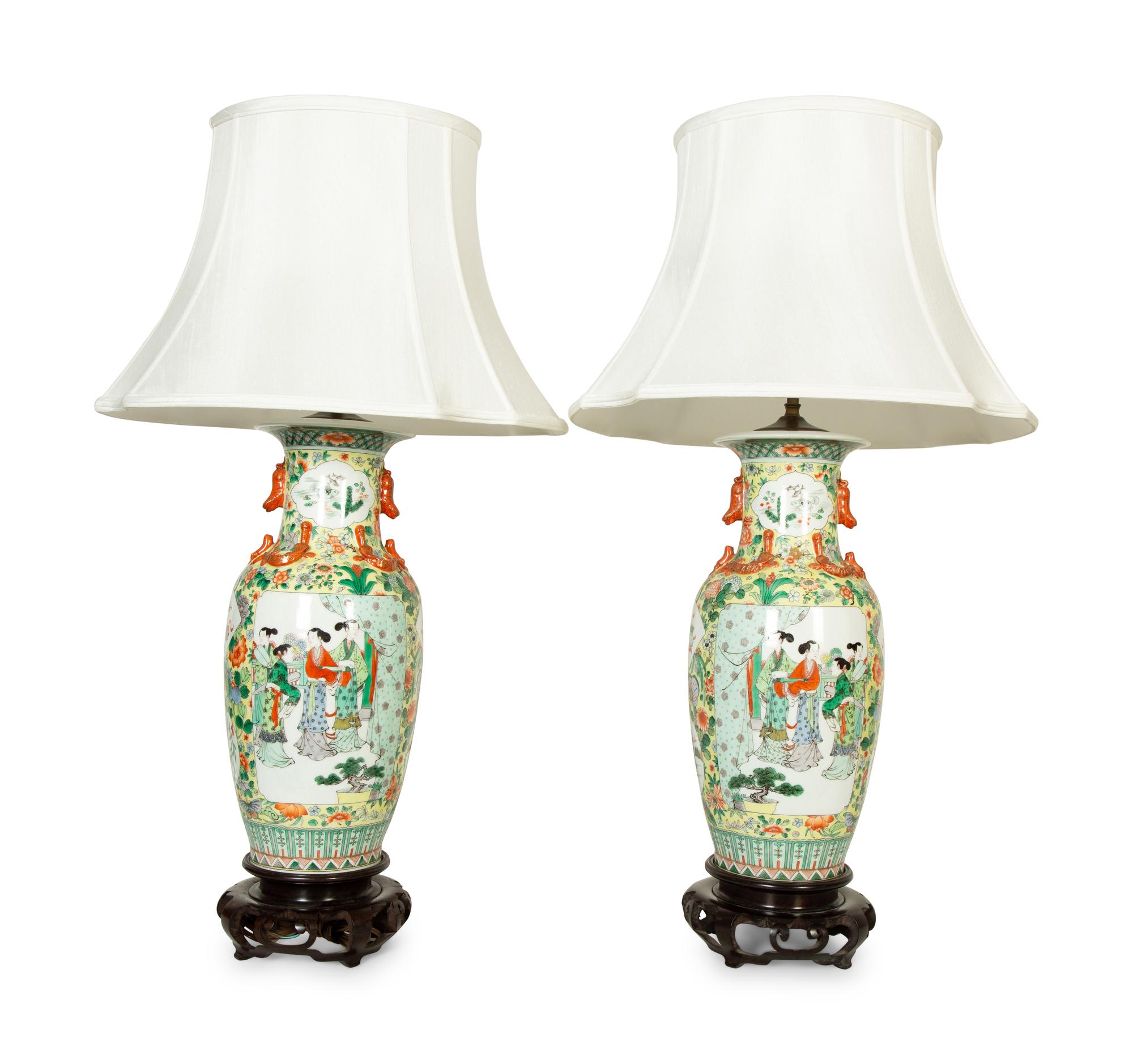 A Pair of Chinese Porcelain Vases Mounted as Lamps