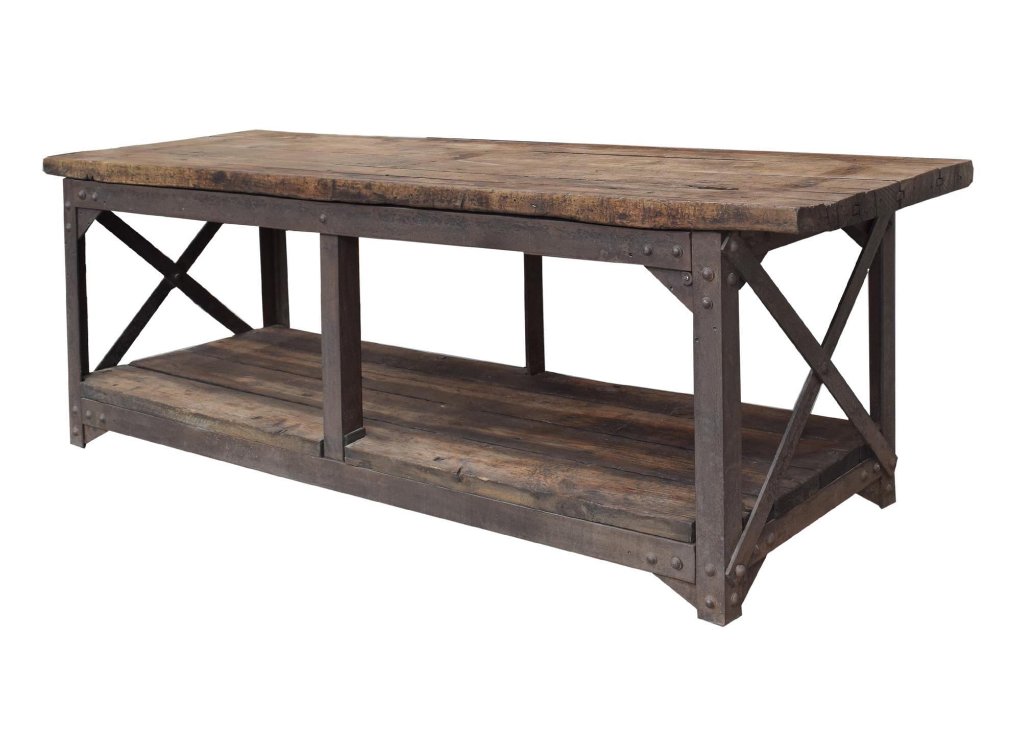 An Industrial Wood and Steel Table 95" W x 30.5" D x 33" H — United States, Early 20th Century