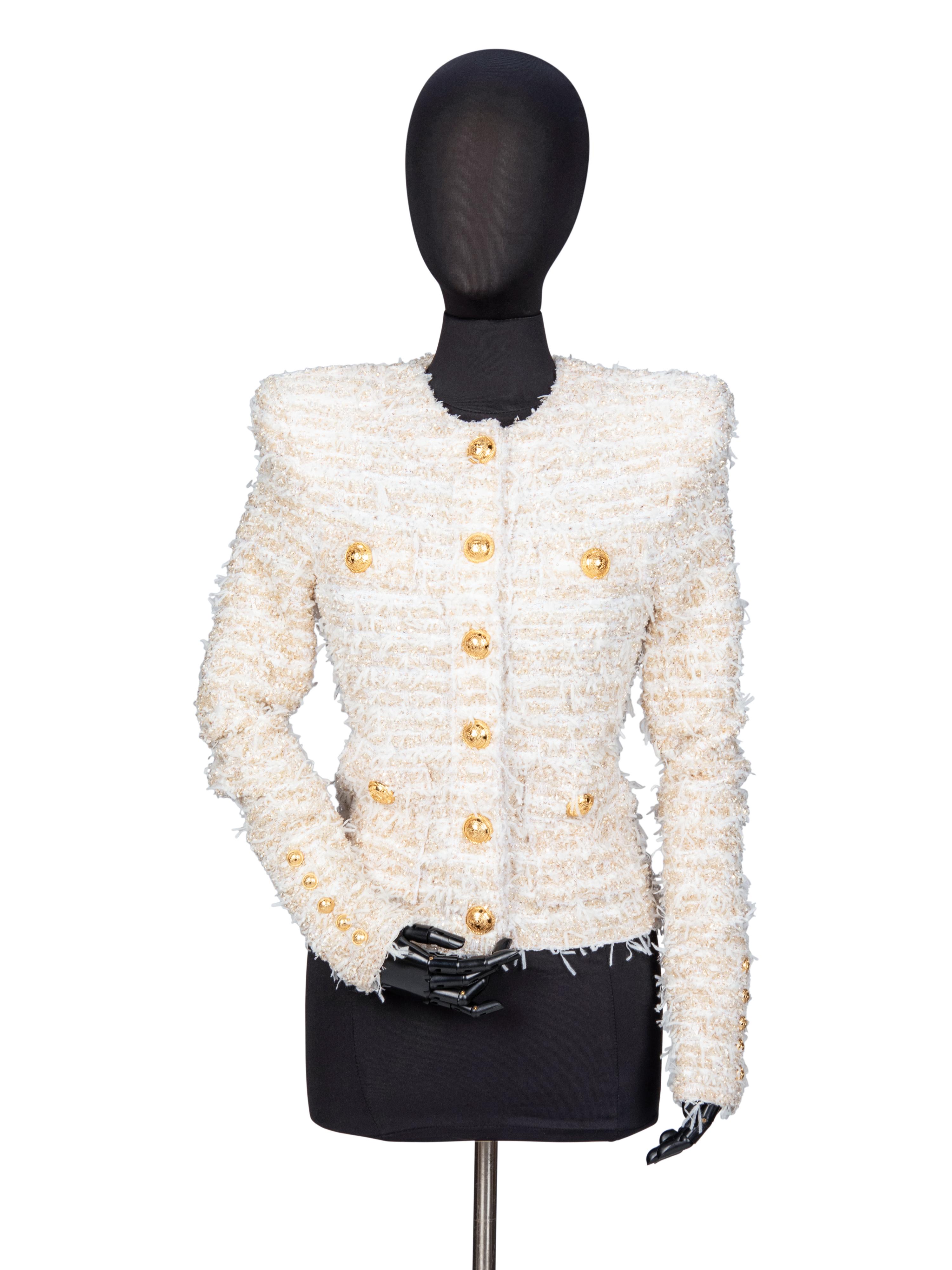 BALMAIN, KNIT EYELASH TWEED CARDIGAN JACKET