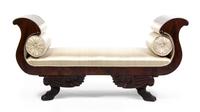 An American Classical Mahogany Window Bench, Width 61 inches.