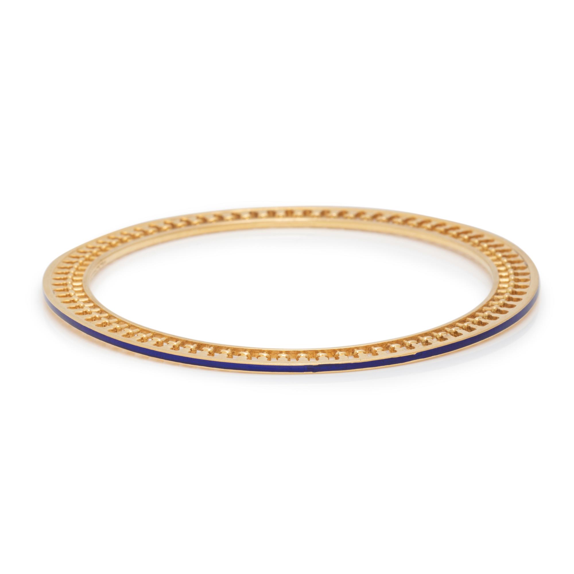 TIFFANY & CO., PALOMA PICASSO, YELLOW GOLD AND ENAMEL BANGLE BRACELET