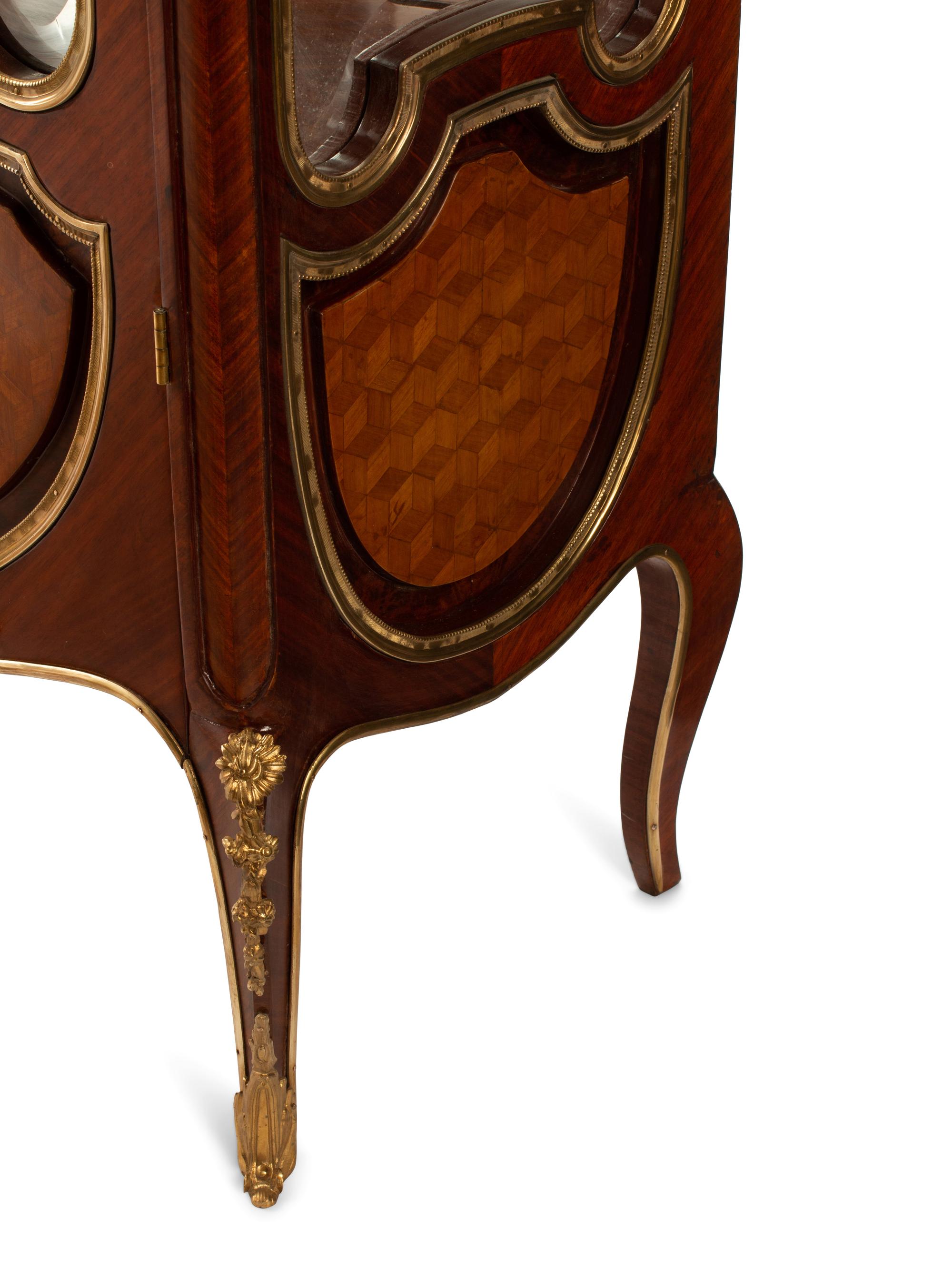 A Louis XVI Style Marble-Top Vitrine Cabinet
