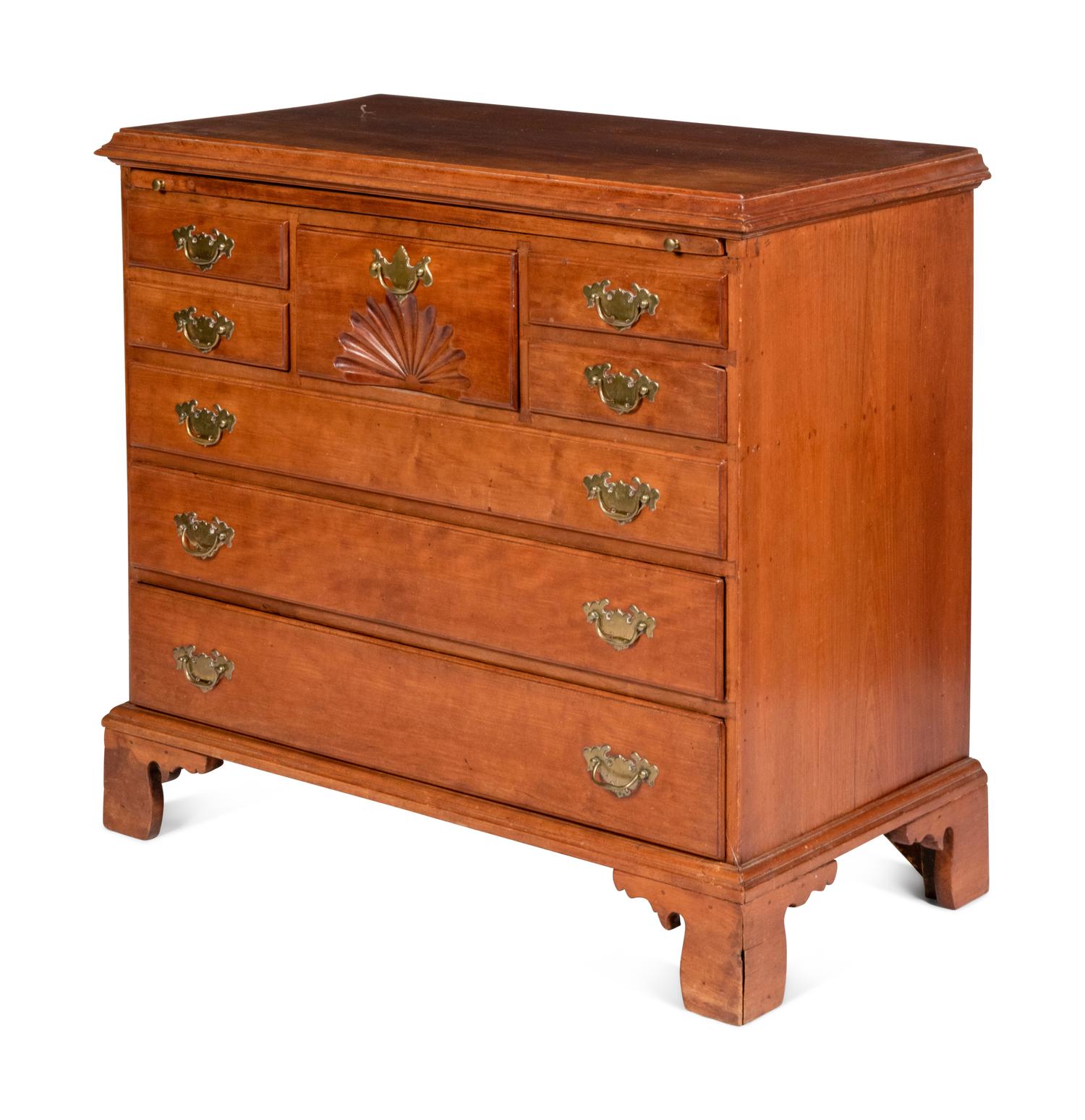 A Chippendale Fan-Carved Walnut Bachelor's Chest