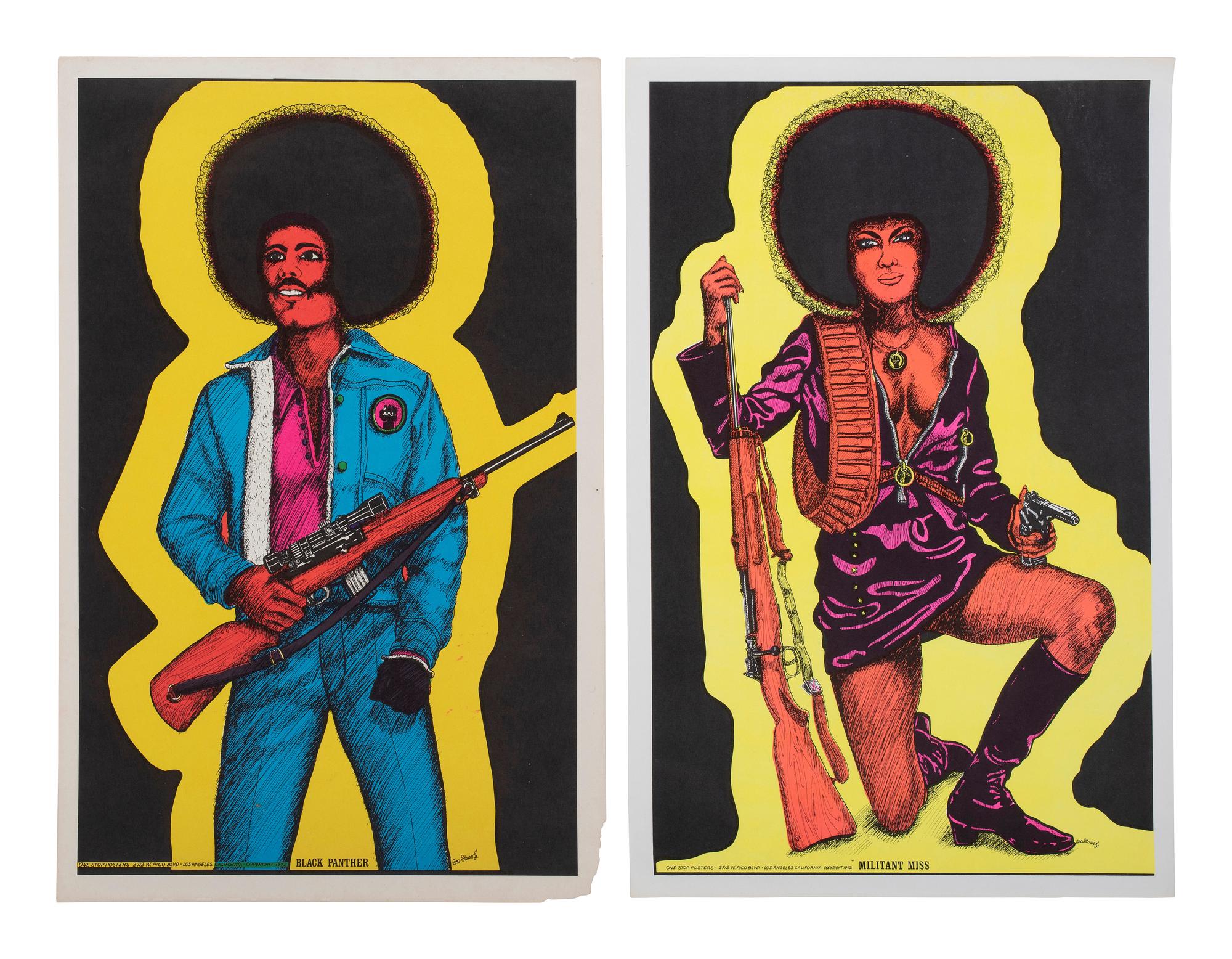 [BLACK POWER]. A group of 9 Black Power blacklight/Day-Glo posters, incl. velvet example.