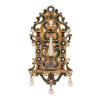 RENAISSANCE, YELLOW GOLD, MULTIGEM AND POLYCHROME ENAMEL PENDANT