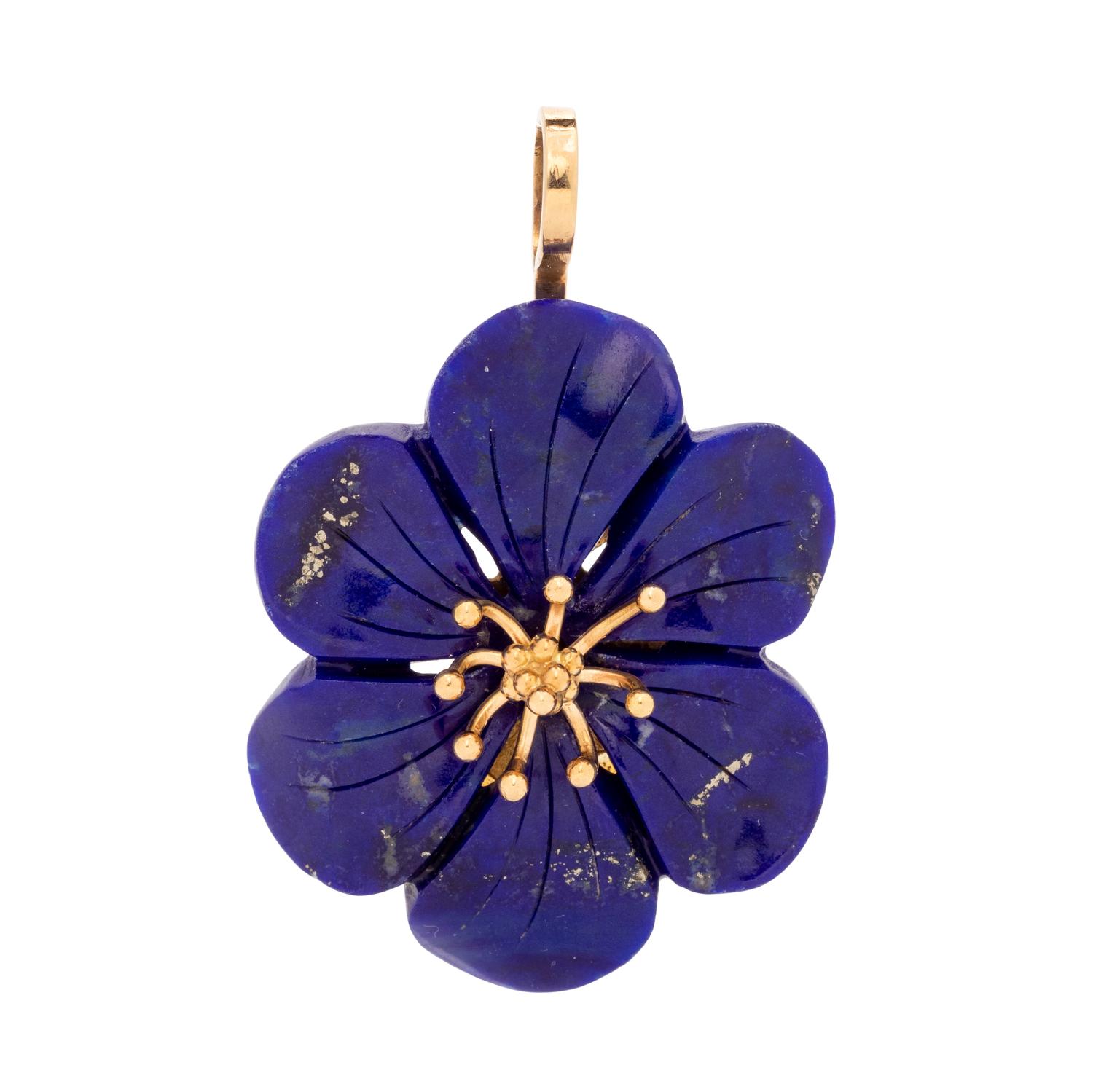 YELLOW GOLD AND LAPIS LAZULI FLOWER PENDANT