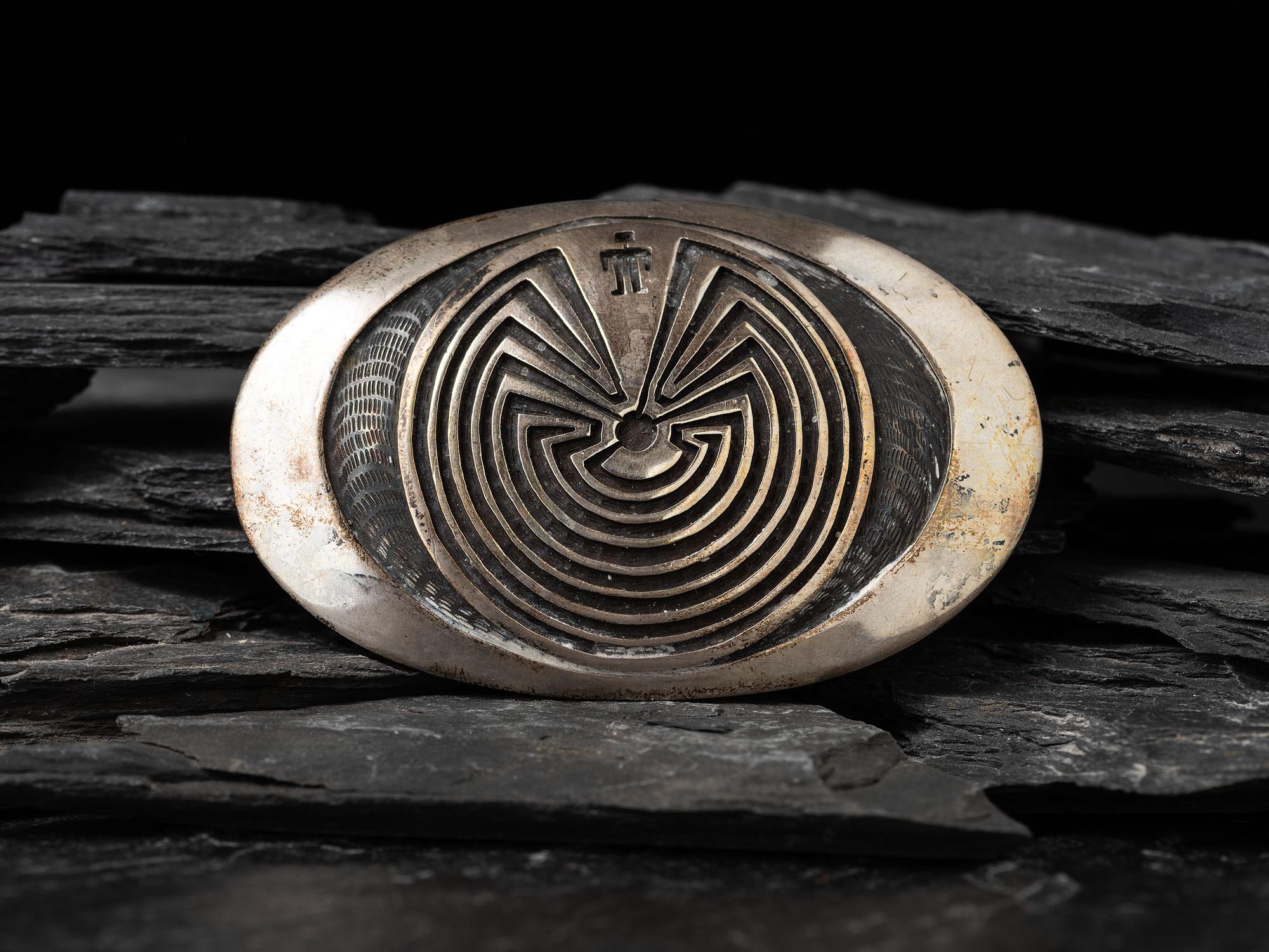Silver Man-in-the-Maze Belt Buckle