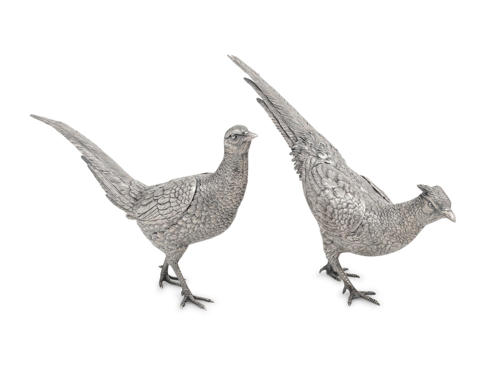 A Pair of Continental Silver Pheasants