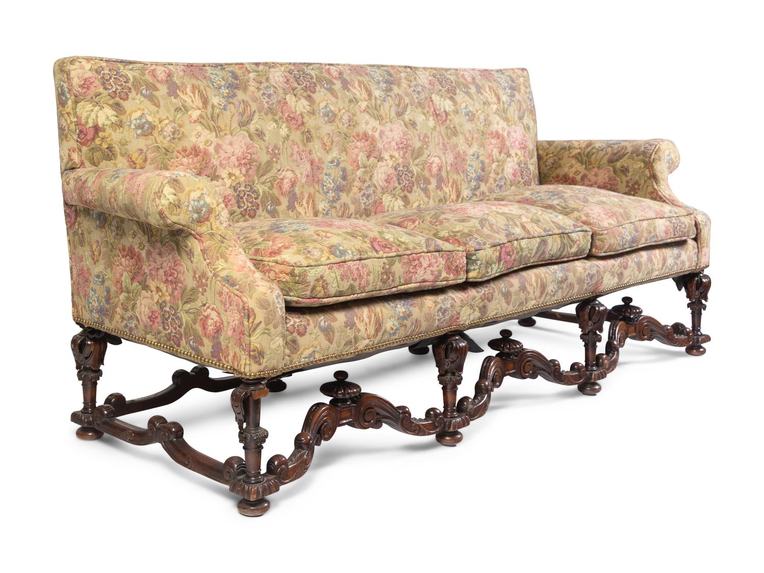 A William and Mary Style Carved Walnut Sofa