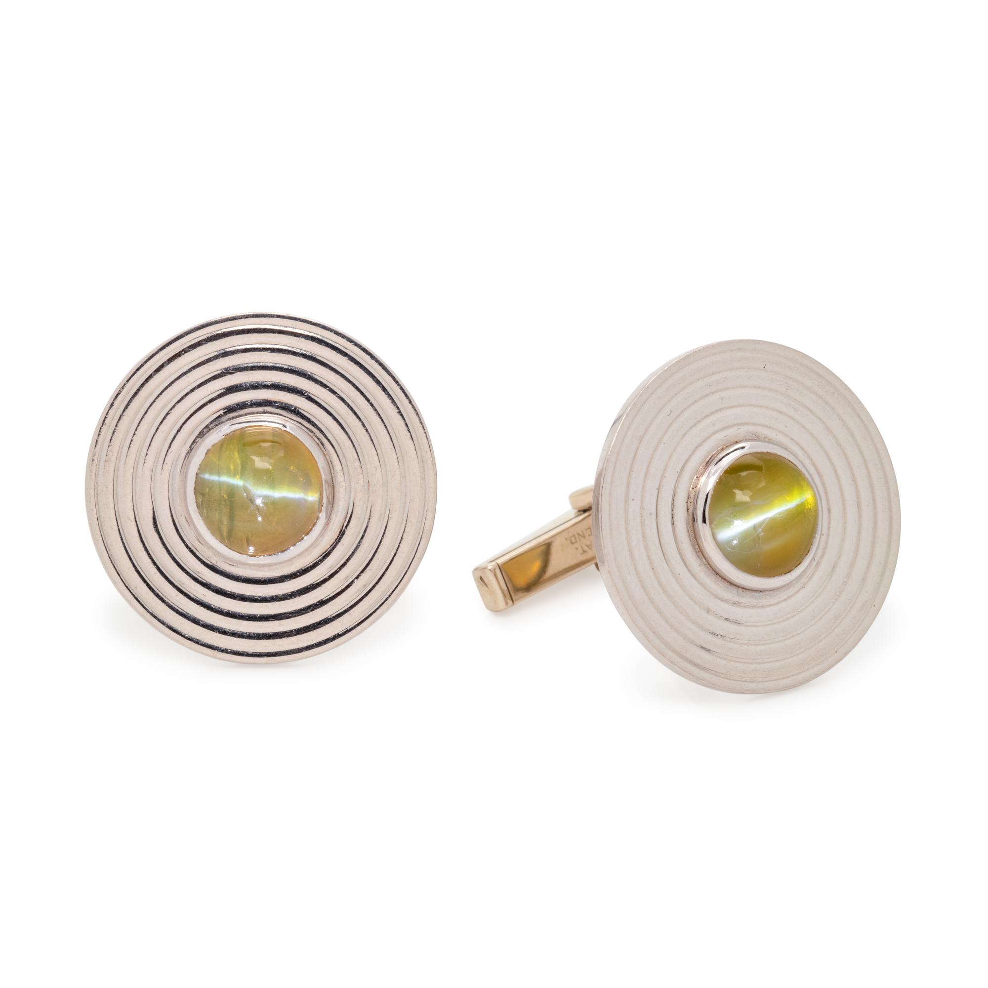 PLATINUM AND CAT'S EYE CHRYSOBERYL CUFFLINKS