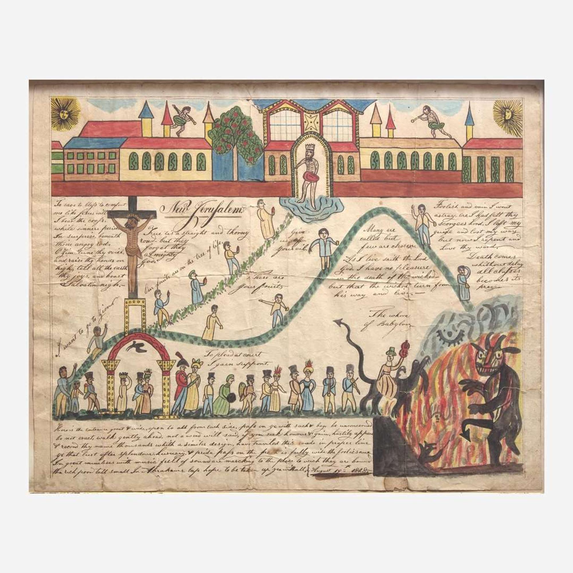 American School 19th century, After "Das Neue Jerusalem" by Chez Dekherr, Montbeliard, France Signed Jacob Brenholtz, dated, "August 19th 1828"