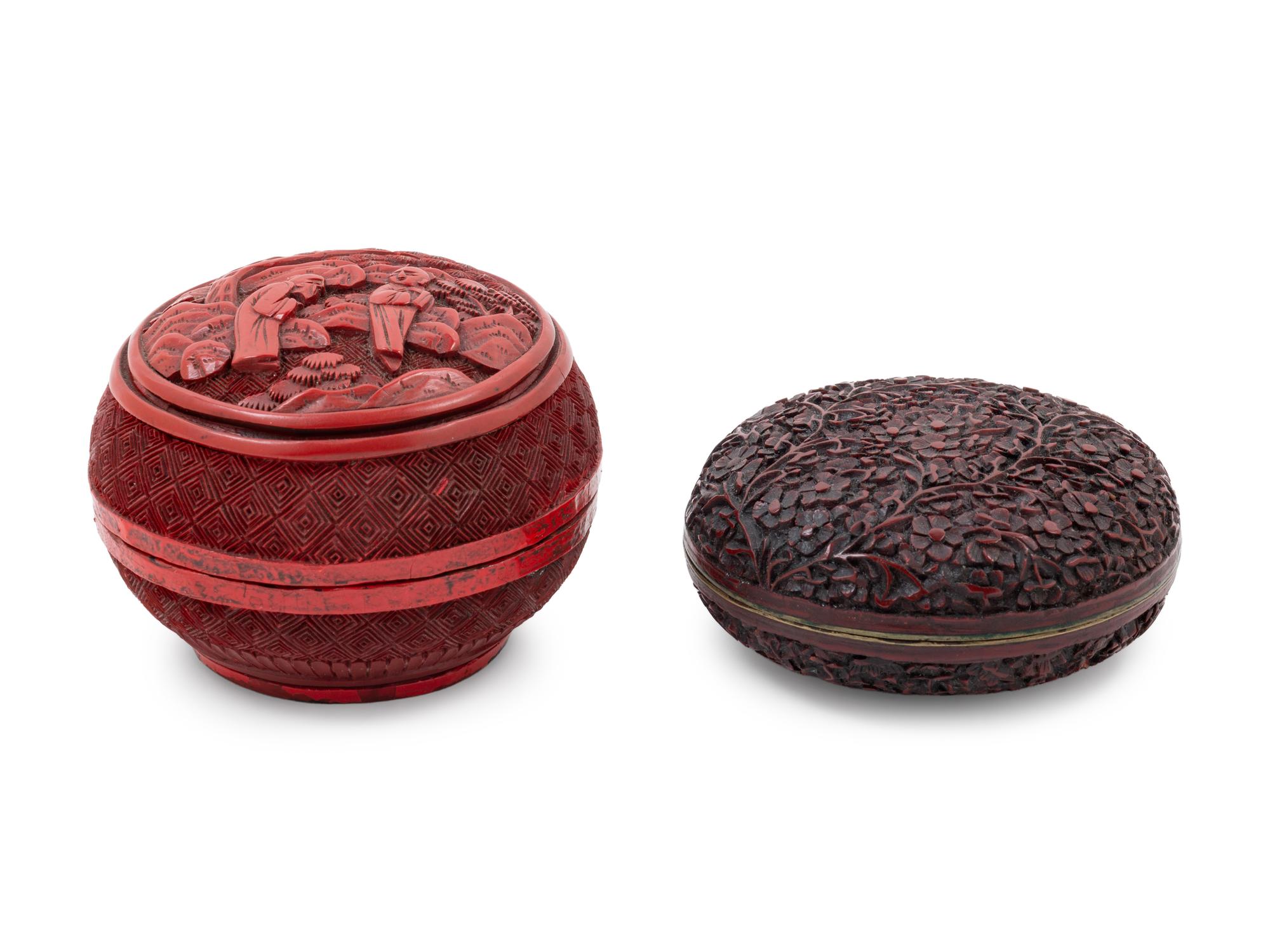Two Chinese Carved Red Lacquer Covered Boxes