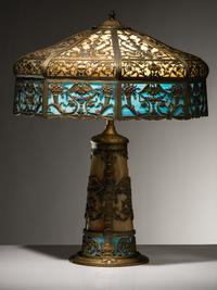 Slag Glass Lamp with Lighted Base