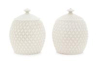 Two Belleek Diamond Biscuit Jars Height 7 inches. — SECOND BLACK AND FOURTH GREEN MARKS (1891-1955)
