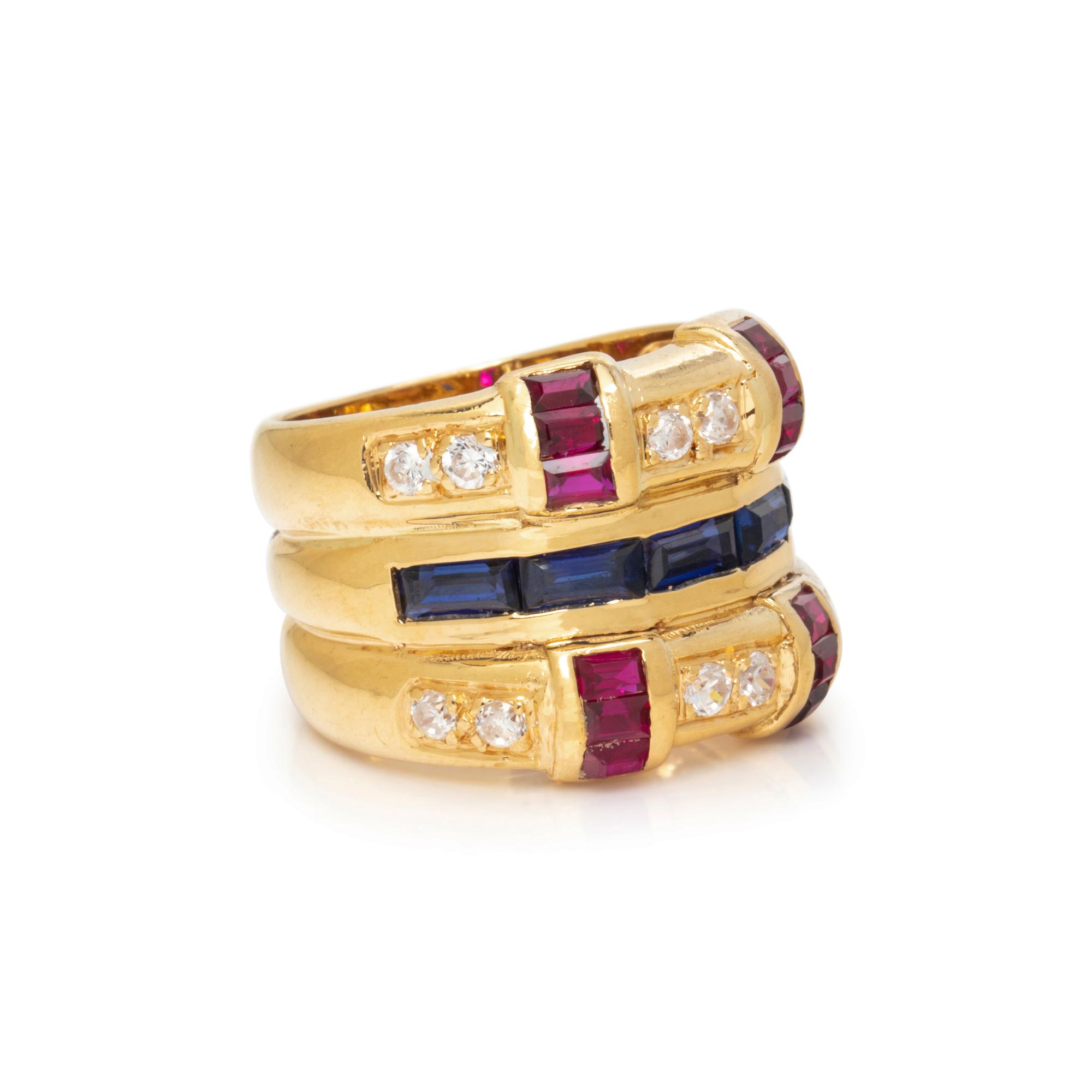 YELLOW GOLD, SYNTHETIC SAPPHIRE AND SYNTHETIC RUBY RING