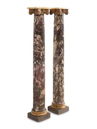 A Pair of Italian Tri-Color Marble Columns