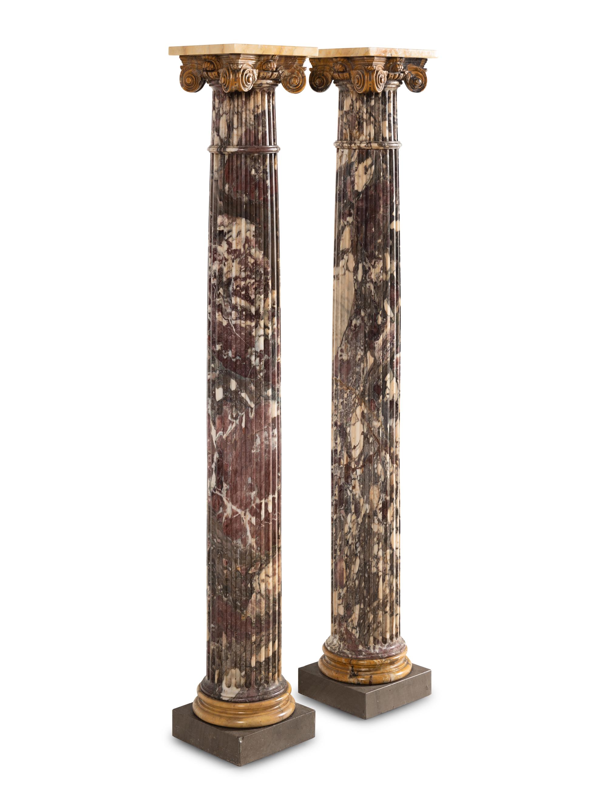 A Pair of Italian Tri-Color Marble Columns