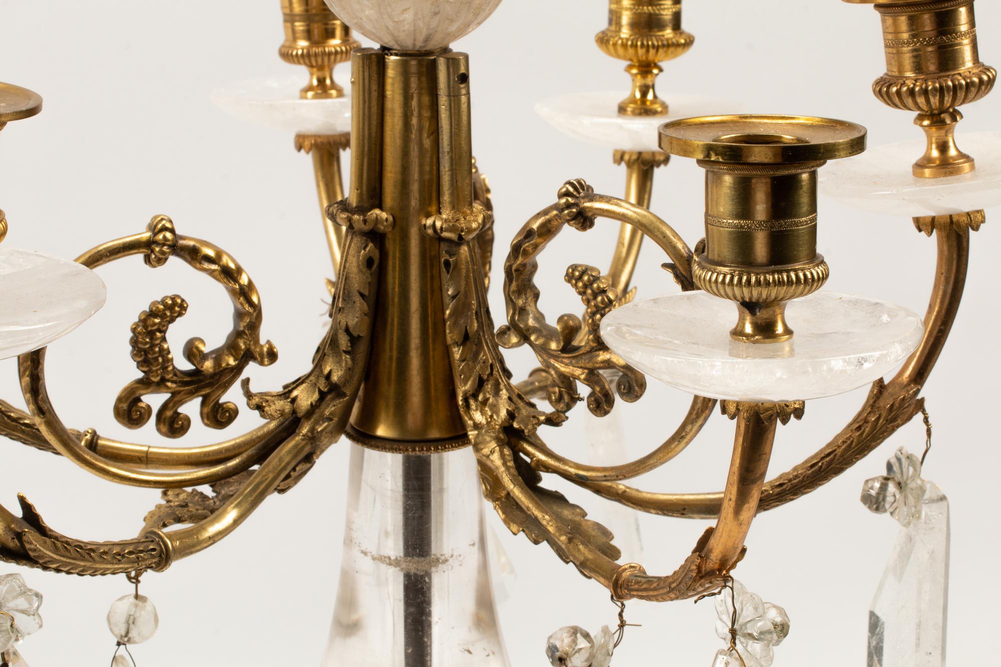A Pair of Neoclassical Style Gilt Bronze and Rock Crystal Candelabra
