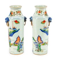 A Pair of Chinese Famille Verte Porcelain Vases