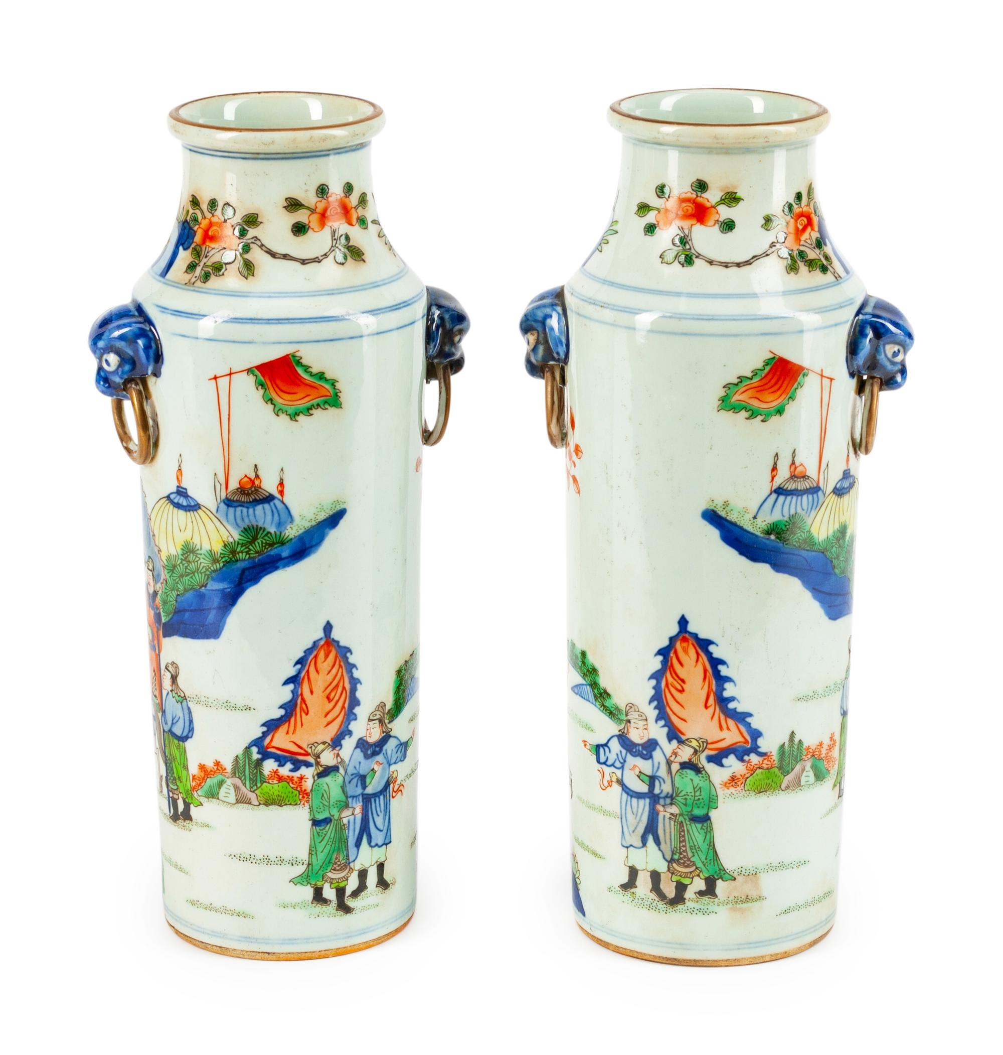 A Pair of Chinese Famille Verte Porcelain Vases