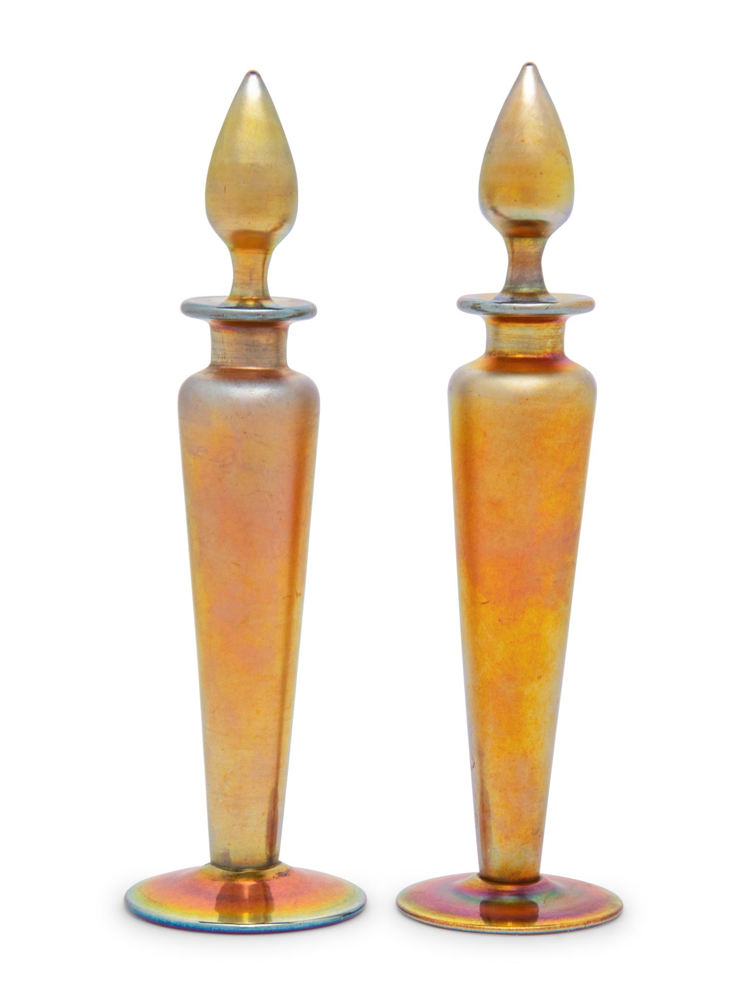 A Pair of Steuben Aurene Glass Perfume Bottles