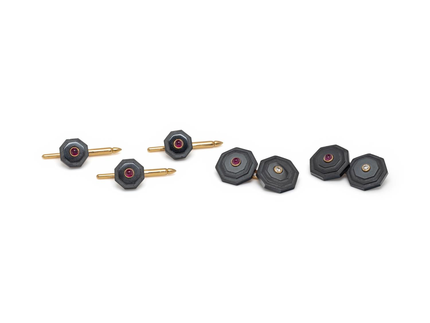 TRIANON, HEMATITE, RUBY AND DIAMOND DRESS SET