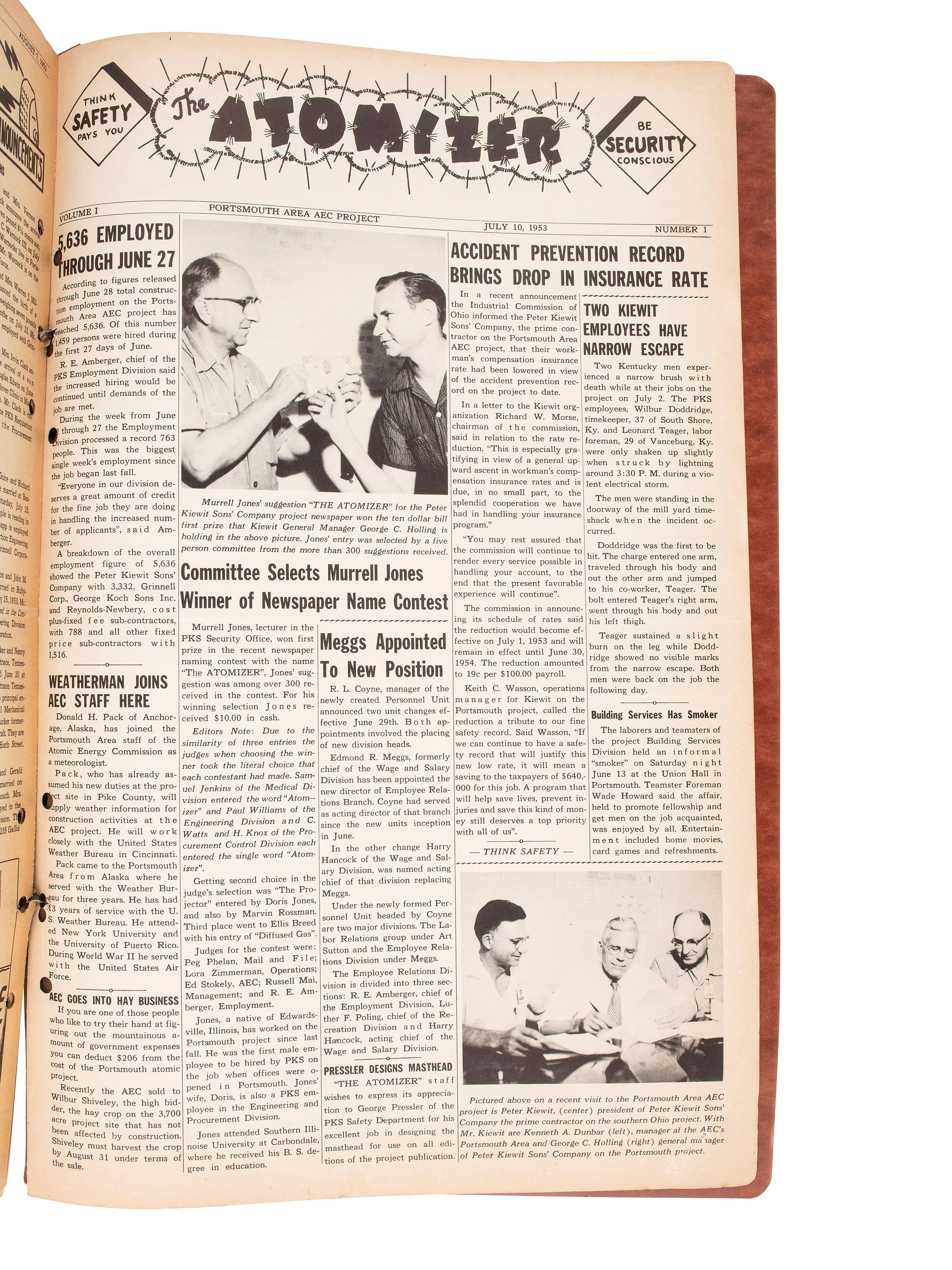 [SCIENCE & TECHNOLOGY]. The Atomizer . Portsmouth Area AEC Project, 1953-1955. A group of 52 biweekly newsletters printed by the contractor who built the Portsmouth uranium enrichment plant.