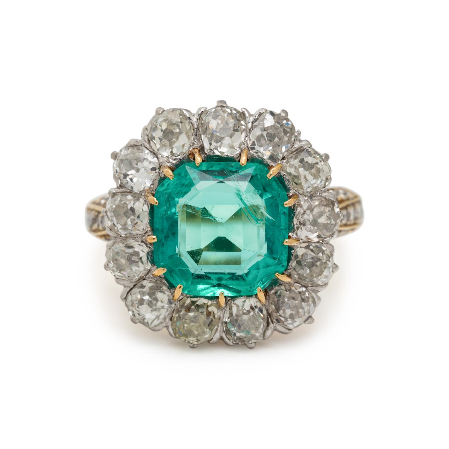 ANTIQUE, EMERALD AND DIAMOND RING