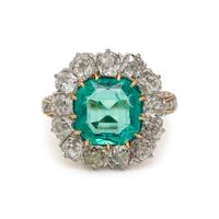 ANTIQUE, EMERALD AND DIAMOND RING