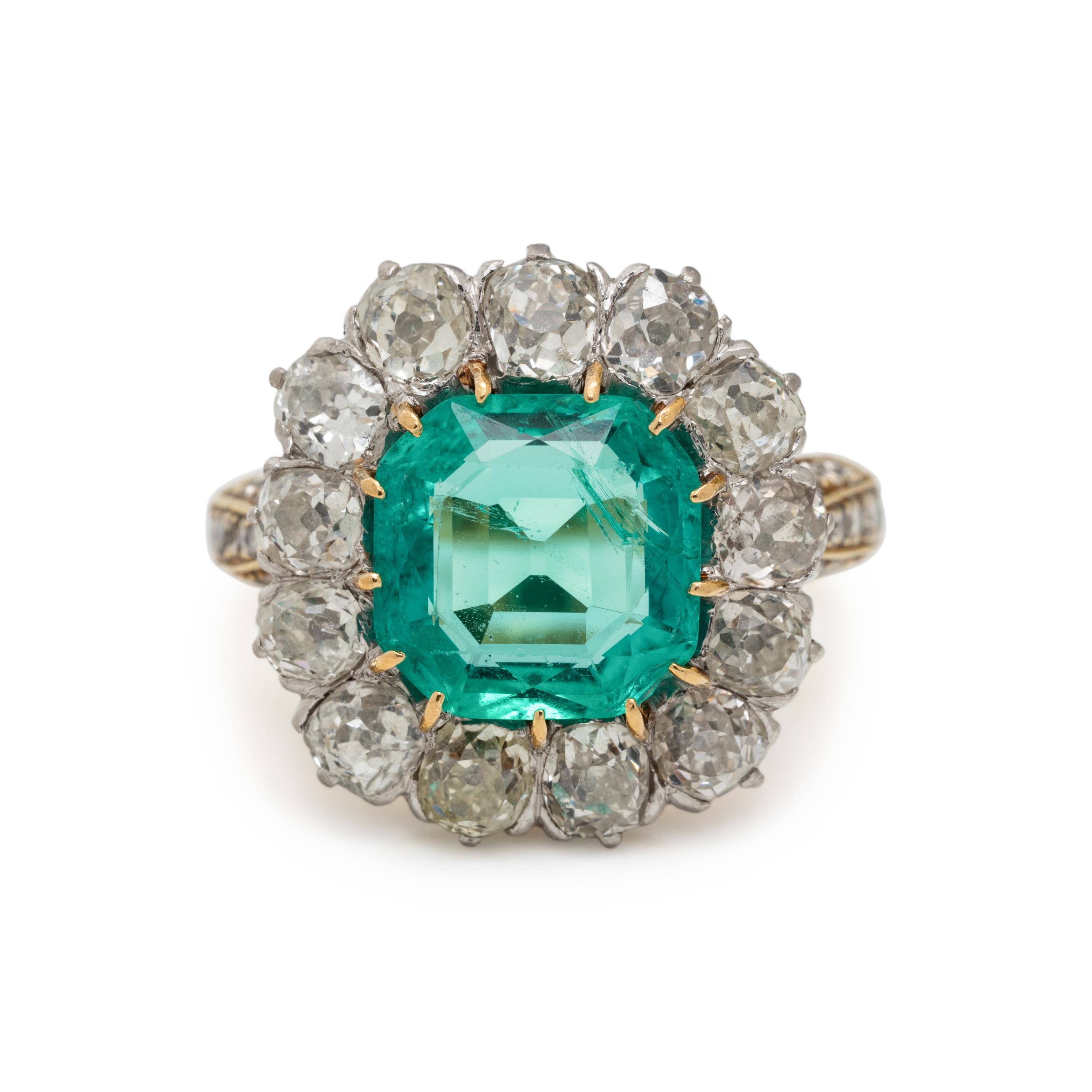ANTIQUE, EMERALD AND DIAMOND RING